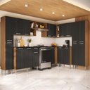 Ver imagem 1 de Armário Cozinha Modulada Completa de Canto 464cm Pequim Pop Multimóveis Mp3772 Madeirado/preto