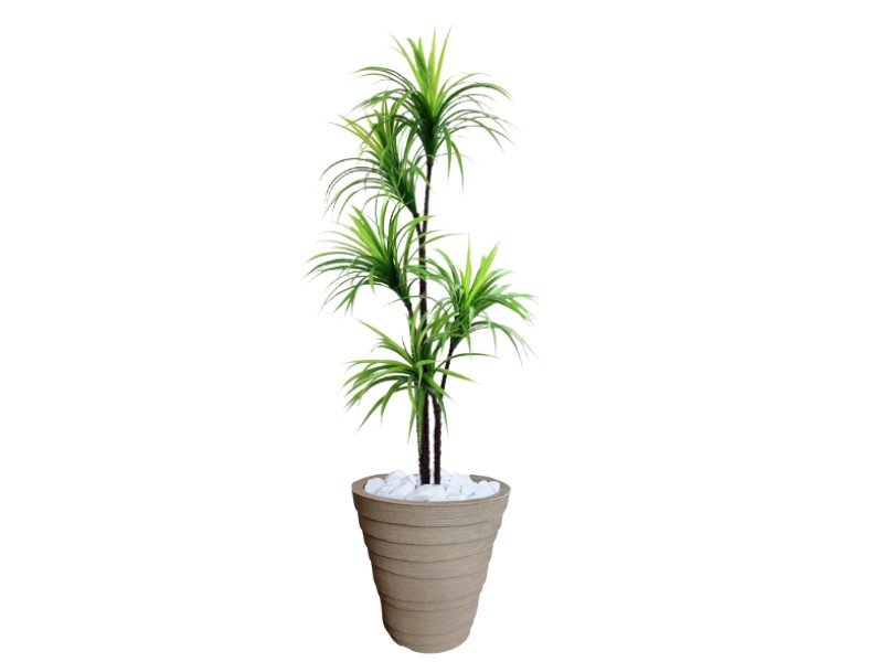 Planta Artificial Árvore Yucca 1,60m Kit + Vaso Redondo D. Grafiato Bege 40cm - 1