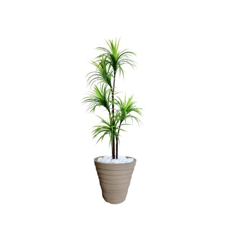 Planta Artificial Árvore Yucca 1,60m Kit + Vaso Redondo D. Grafiato Bege 40cm