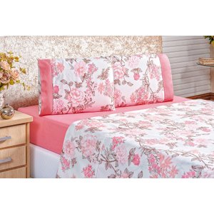 Jogo de Lençol Naturale Casal 4 Peças Estampado Floral Coral