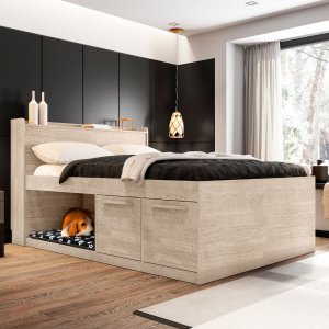 Cama de Casal Modelo Puppy Espaço P/ Pet Pintura Texturizada:amarula