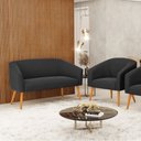 Ver imagem 2 de Kit 01 Namoradeira 02 Lugares e 01 Poltrona Stella Suede Pés Palito Castanho - D’Rossi - Preto