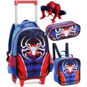 Ver imagem 1 de Kit Conjunto Mochila Homem Aranha Rodinha Carrinho Alças Costas Escolar Infantil Menino 2 em 1 + - A