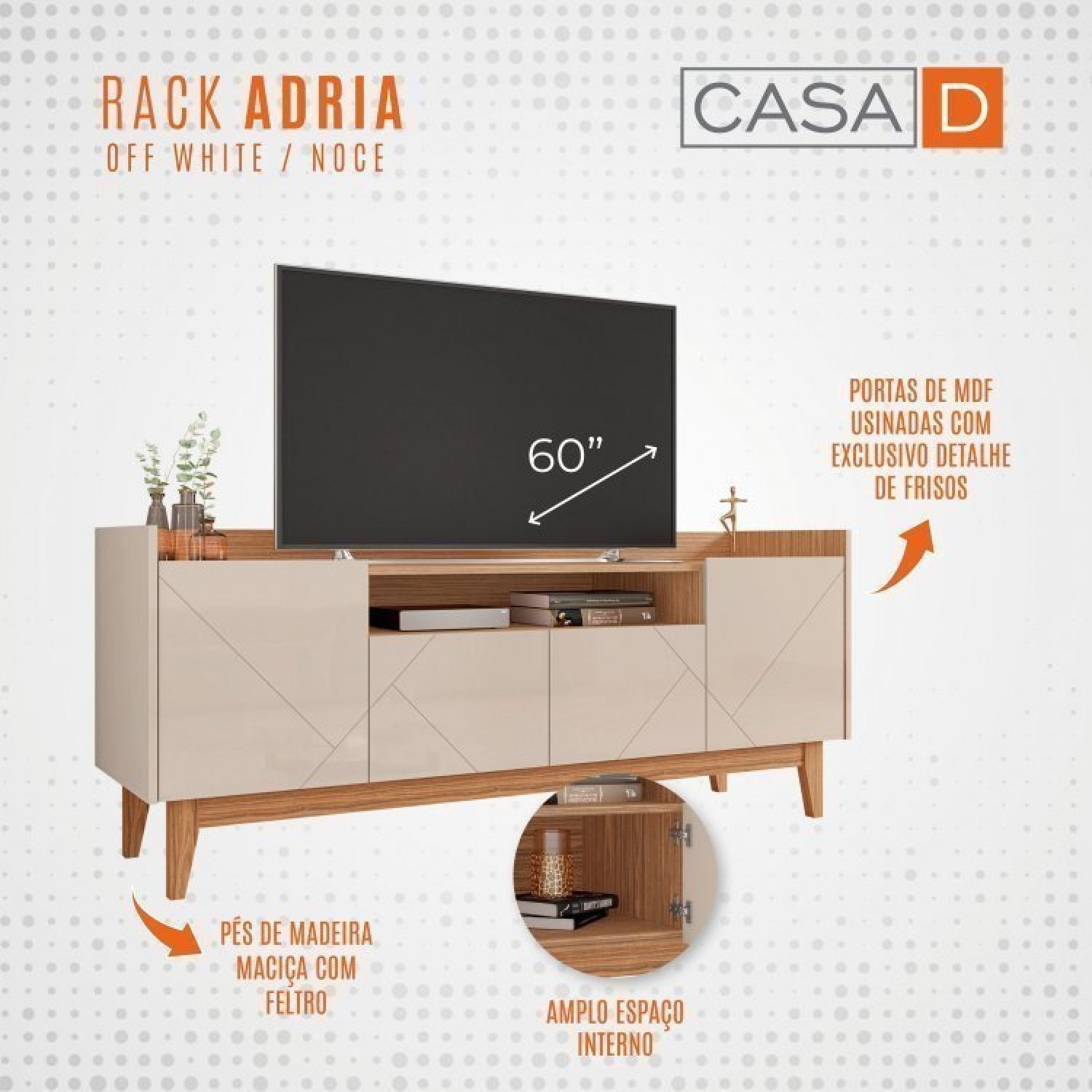 Rack com Painel para TV até 60 Polegadas Retrô Adria Esmeralda  - 4