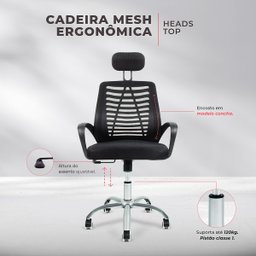 Cadeira Escritório Mesh Ergonômica Heads Top Bestchair Preta - 6