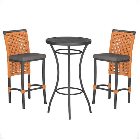 Mesa Bistro e 2 Banquetas Roma Preta Corda Náutica 11 Trama Original