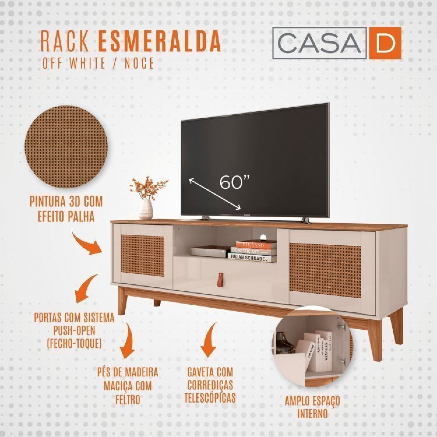 Rack com Painel para TV até 60 Polegadas Retrô Esmeralda Versátile  - 5