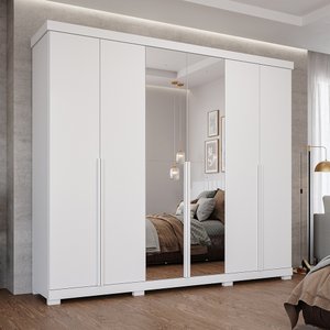 Guarda-Roupa Casal 267cm 6 Portas com Espelho e Pés 100% MDF Linhares Espresso Móveis