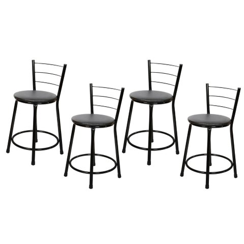 Kit 4 Banquetas Baixa para Cozinha Epoxi Preta:preto