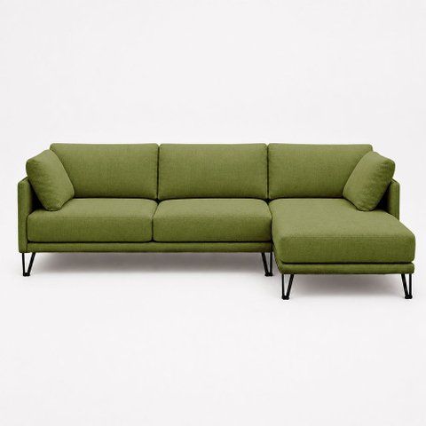 Sofá Sala de Estar Atena Chaise Direito Pés de Ferro 314cm 5 Lugares Bouclê Verde Claro M1 - Monari 