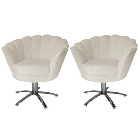 Kit 2 Poltronas Decorativa Pétala Base Giratória Metal Suede Bege Ms Decor
