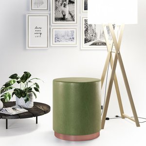 Banco Puff Estofado Redondo Decorativo Viena Verde Adz