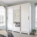 Ver imagem 1 de Guarda-Roupa Casal 3 Portas de Correr com Espelho e Pés 199cm 100% MDF Roma Espresso Móveis Branco