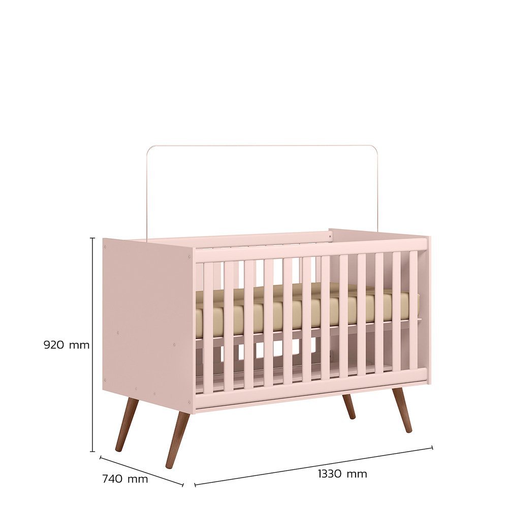 Quarto de Bebe Berço e Cômoda Q Encanto Retrô Rosa Qmovi - 3