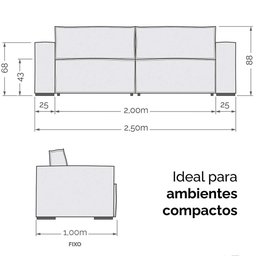 Sofá Clausi 2,50M 3 Lugares com USB Linho Assento Flutuante Soft - 10