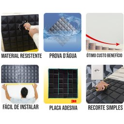 Kit 20 Placas 3d Inca Autoadesiva Revestimento Parede 25x25 Preto - 6