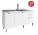Ver imagem 1 de Balcão Pia p/Cozinha 160cm 3 Portas 3 Gaveta Branco