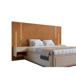 Cabeceira Cama Casal King Florença com Mesa de Cabeceira e Led – Cedro - 1