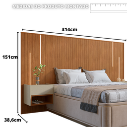 Cabeceira Cama Casal King Florença com Mesa de Cabeceira e Led – Cedro - 5