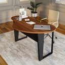 Ver imagem 1 de Mesa para Escritório Orgânica Linear Contemporânea sem Gavetas 173cm Nogal com Preto F5 Office