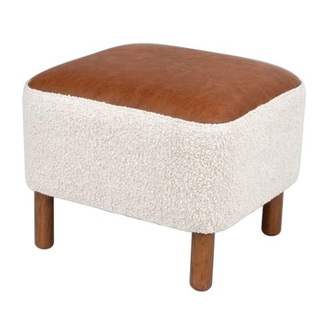 Puff Decorativo Verso 45x51 cm Pes Madeira Boucle e Courino Tce 1010 Tcs 727 Moll