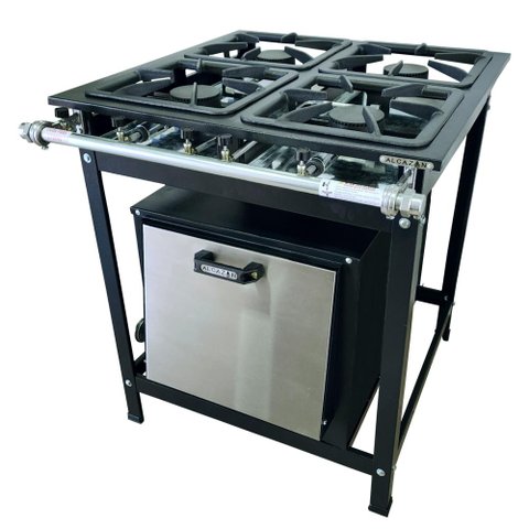 Fogão Alta Pressão 4 Bocas Alcazon com Forno 60 Litros Tampa Inox Acz-009+aczf-002