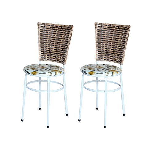 2 Cadeiras Branca para Mesa Hawai Avelã Assento Floral:floral Orquídea