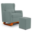 Ver imagem 1 de Poltrona de Amamentação e Descanso Zoe com Base Balanço e Puff Veludo Acqua - Desk Design