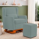 Ver imagem 2 de Poltrona de Amamentação e Descanso Zoe com Base Balanço e Puff Veludo Acqua - Desk Design