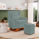 Ver mais imagens de Poltrona de Amamentação e Descanso Zoe com Base Balanço e Puff Veludo Acqua - Desk Design