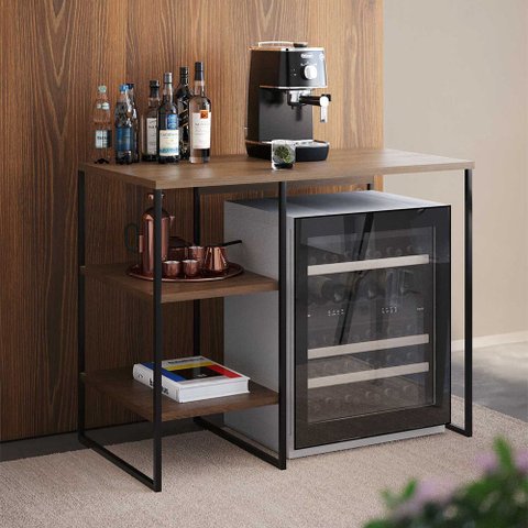 Aparador Adega Industrial Bar Barzinho Bourbon Aço Preto e Carvalho 95 Cm