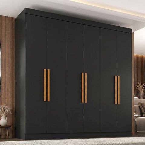 Guarda Roupa Casal 6 Portas em MDP 180cm Paris Espresso Móveis Preto