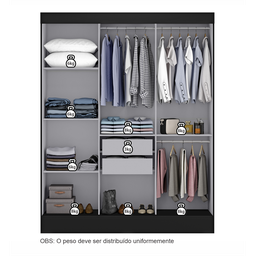 Guarda Roupa Casal com Espelho 3 Portas 2 Gavetas Istambul Espresso Móveis - 3