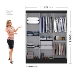 Guarda Roupa Casal com Espelho 3 Portas 2 Gavetas Istambul Espresso Móveis - 5