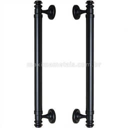 Puxador Duplo Porta Pivotante Correr Rústico Davinci 450mm Preto Fosco - 1