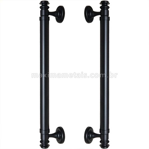 Puxador Duplo Porta Pivotante Correr Rústico Davinci 450mm Preto Fosco