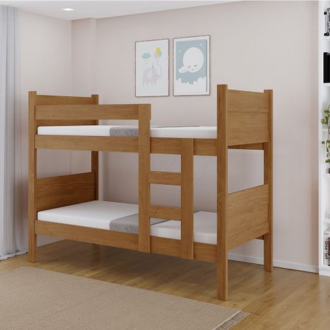 Beliche 100% Mdf Fortaleza - Duas Camas Solteiro Compacta e Moderna Amêndoa
