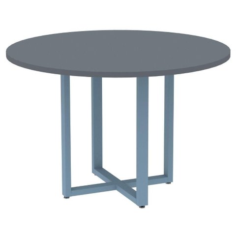 Mesa de Reunião Redonda P25 Pandin 110 Cm (largura) Tampo Mdp Grafito Pé Aço Tubular Azul Dali