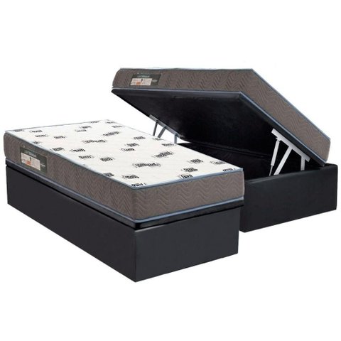 Conjunto Box Baú Solteiro: Colchão Molas Ortobom D33 Light Saúde + Base Crc Suede Gray (88x188)