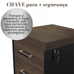 Gaveteiro Executivo 3 Gavetas com Rodinhas e Chave para Escritório - 9