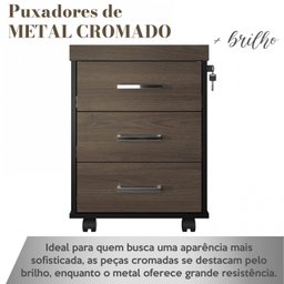 Gaveteiro Executivo 3 Gavetas com Rodinhas e Chave para Escritório - 11