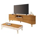 Ver imagem 1 de Rack Bancada Elara Cinamomo com Mesa de Centro Cadenza Off White Cinamomo - Hb Móveis
