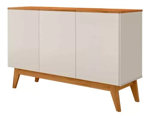 Aparador Armário Buffet Ares Lux 3 Portas C/ Base Em Madeira Off White