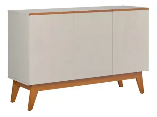 Aparador Armário Buffet Ares Lux 3 Portas C/ Base Em Madeira Off White - 9