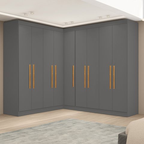 Guarda-Roupa Modulado de Canto com Puxadores MDF Paris Cinza/Onix