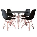 Ver imagem 1 de Mesa De Jantar Quadrada Preta 90cm Com 4 Cadeiras Eames Eiffel Preta Base De Ferro Cobre