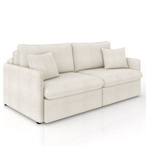 Sofá Cama Retrátil para Sala de Estar 214cm Una K01 Bouclê Creme - Lyam Decor