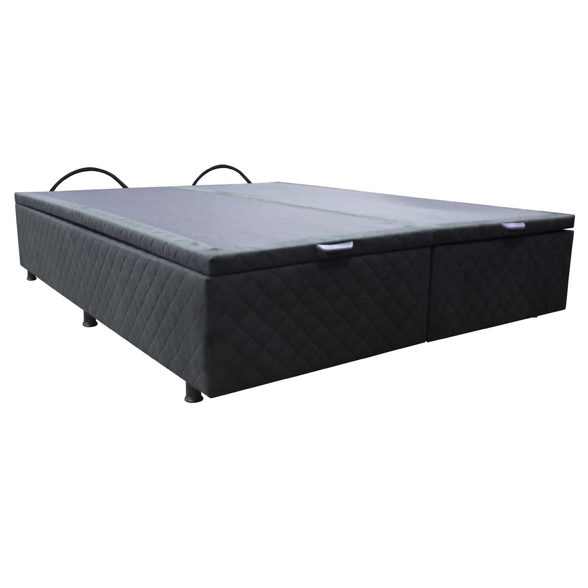 Base Cama Box Baú  Queen Size Suede Bordado Preto SkyBox