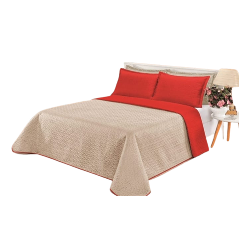 Cobre leito Cobertor 2 travesseiros quarto casal 2,60x2,40: Bege vermelho