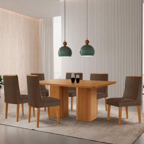 Mesa de Jantar Eloise 180cm Tampo Mdf Laminado com 6 Cadeiras Lisboa Moderna Mobília